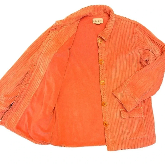 Vintage 90s Oversized Corduroy Jacket Coral/Salmon Colorful Boho Y2K Lagenlook - Picture 2 of 8